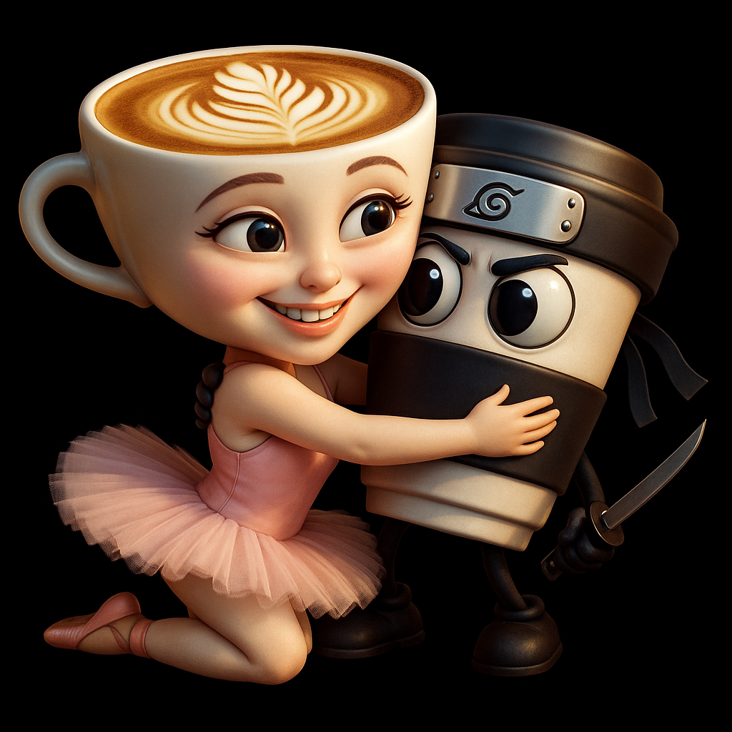 Cappuccino Assassino hugs Ballerina Cappuccina Italian Brainrot Meme